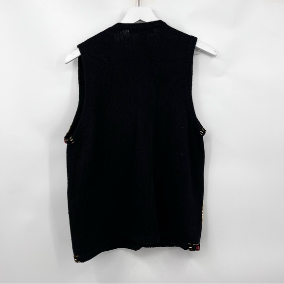 Vintage Claudia D Christmas Sweater Vest Black Embellished Beaded Size Medium - Picture 2 of 8
